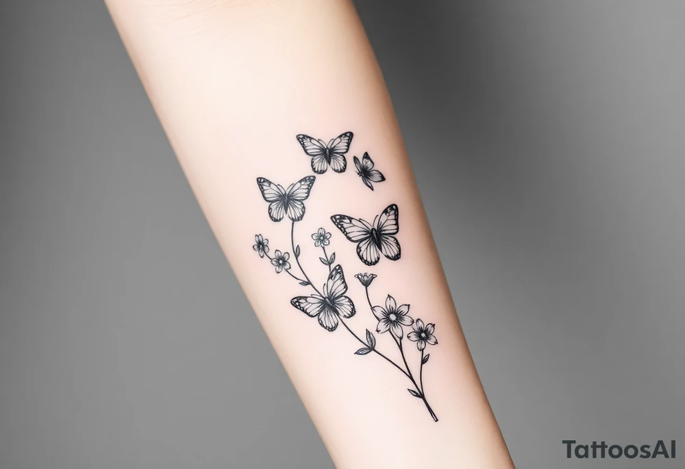 spring violet flowers and butterflies tattoo idea