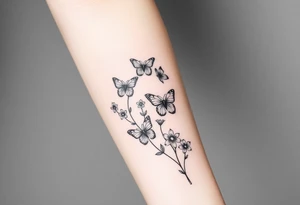 spring violet flowers and butterflies tattoo idea