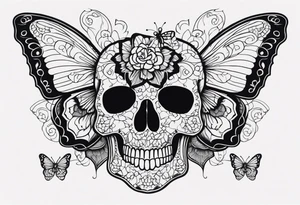 Lace-patterned skull with butterflies tattoo idea