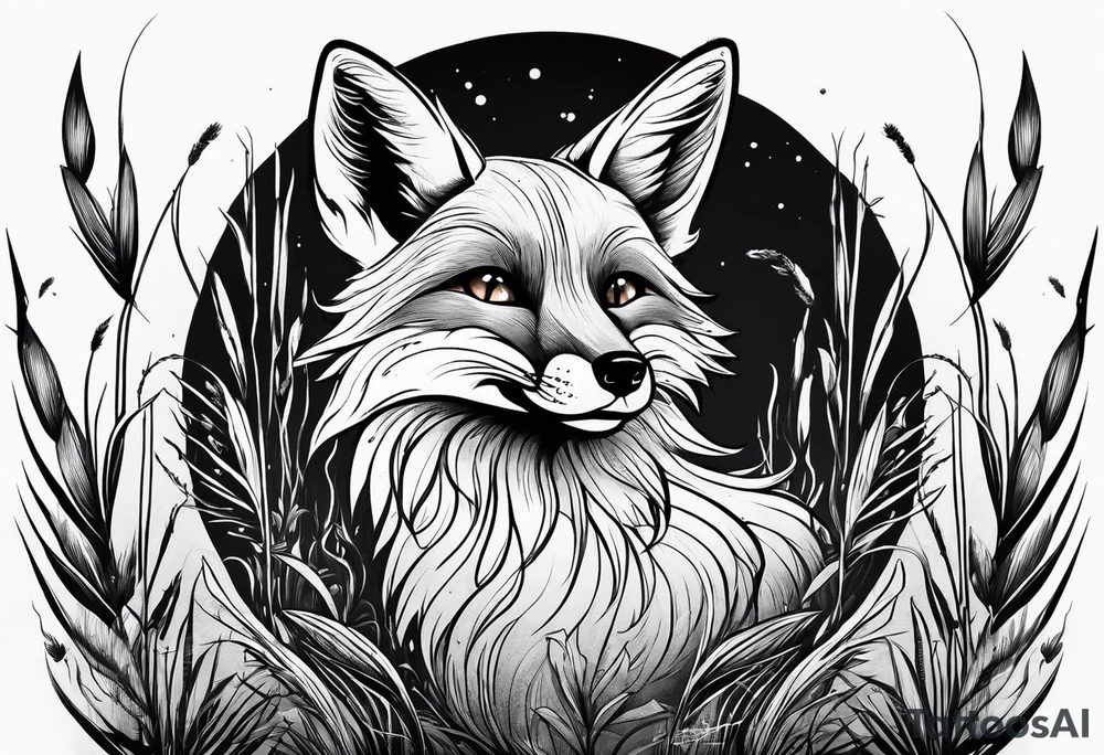 Creepy fox in the reeds jumping dark tattoo idea