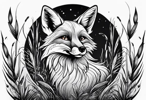Creepy fox in the reeds jumping dark tattoo idea