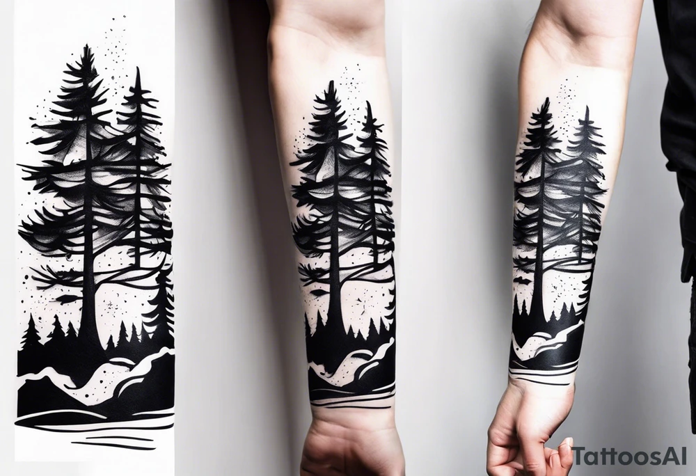 Pine tree forearm sleeve tattoo idea