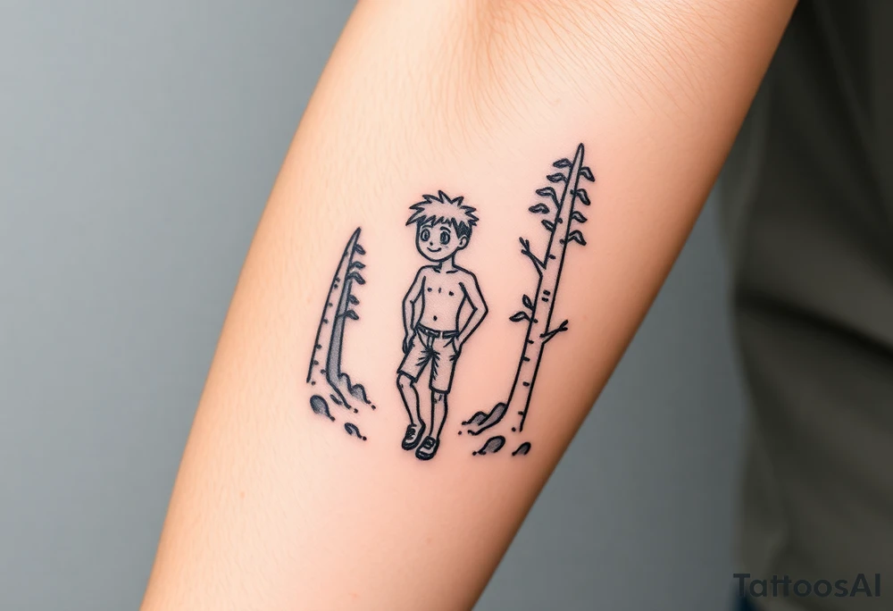 nude young man walking in the forest tattoo idea