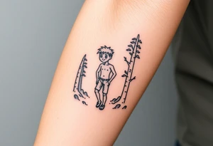 nude young man walking in the forest tattoo idea