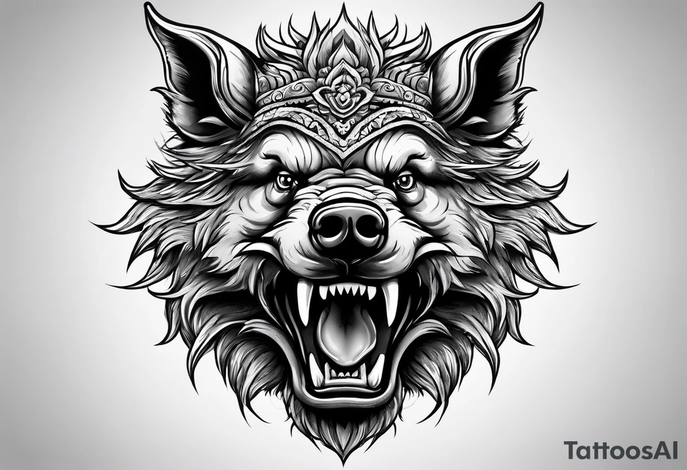 angry boar front tattoo idea