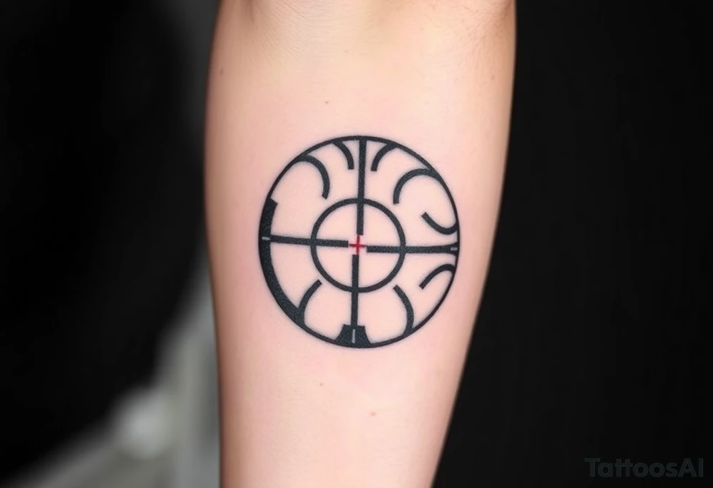 A basketball with a sniper scope reticle 
inside tattoo idea