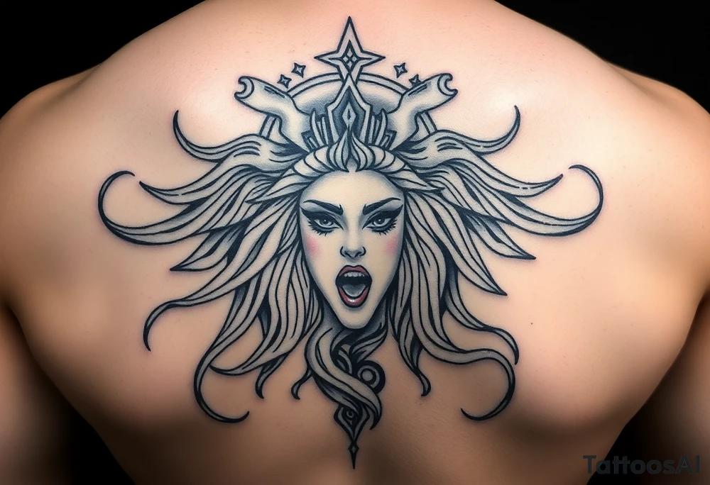 Aquarius theme mysterious screams power elegant and feminine tattoo idea