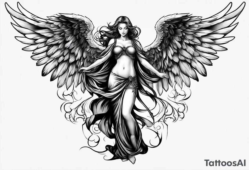 angel in black standing tattoo idea