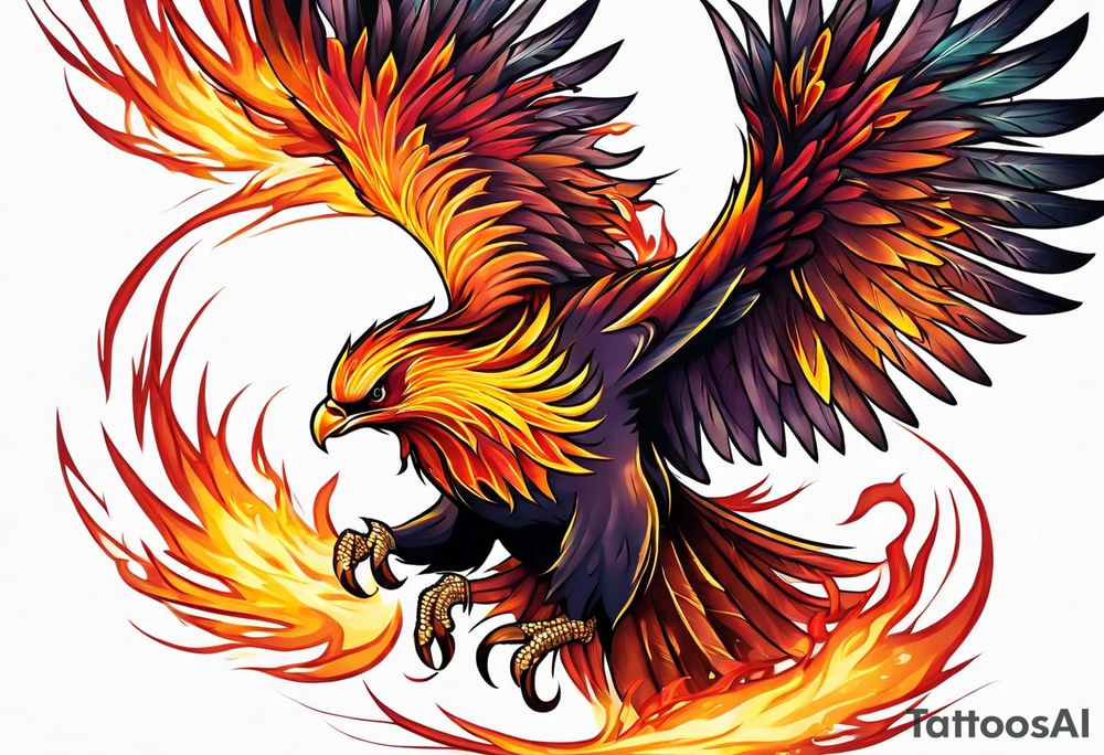masculine phoenix on fire tattoo idea