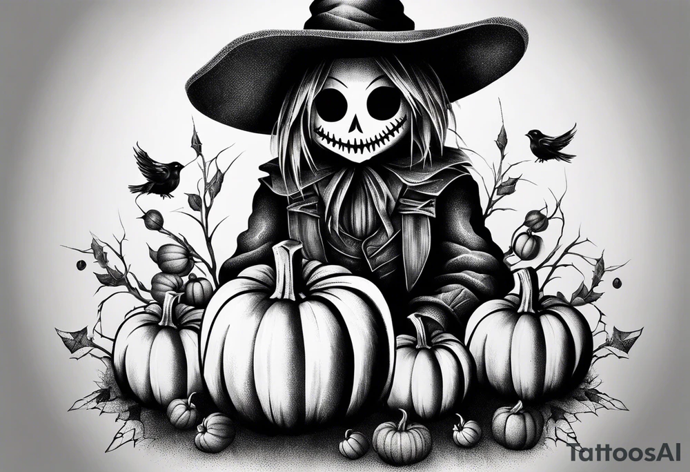 Scarecrow with pumpkins tattoo idea
