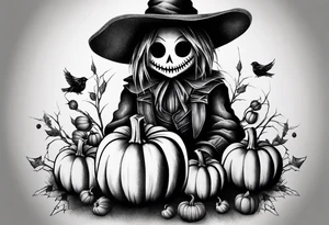Scarecrow with pumpkins tattoo idea