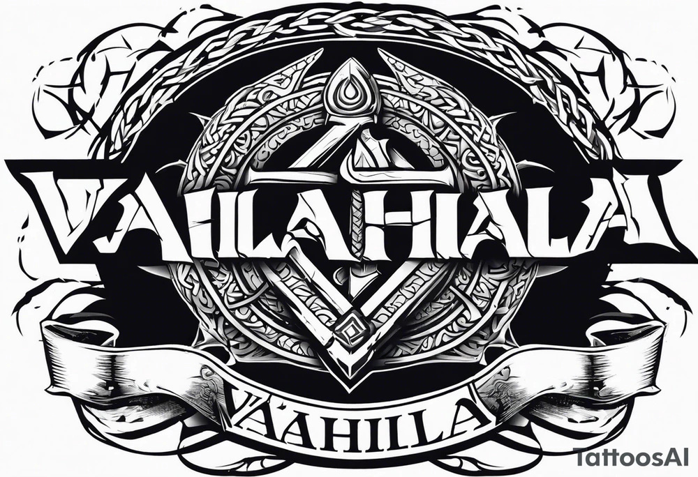 Valhalla sword shield dragon axe Valknut barbed wire chains tribal tattoo idea