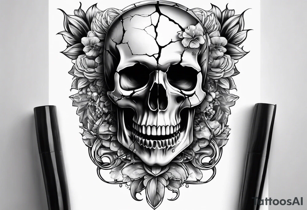 human skull cracked at the top bleeding into an hour glass tattoo idea