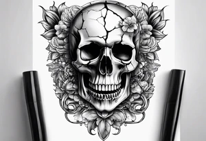 human skull cracked at the top bleeding into an hour glass tattoo idea