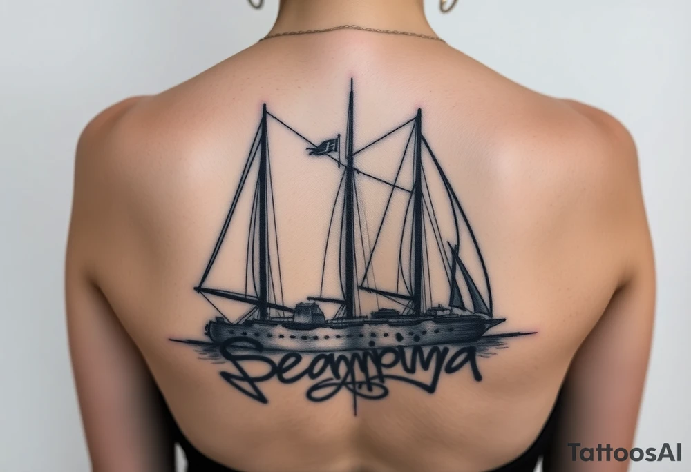 Sails of Scampia ruined and covered in graffiti, large tattoo, lower back area tattoo idea