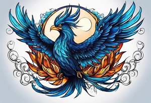 phoenix sur une lune bleu tattoo idea