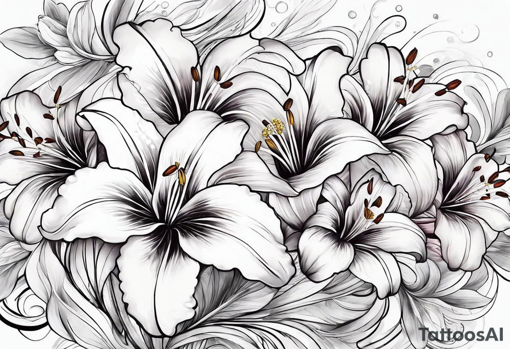 Clouds with lily flowers tattoo idea