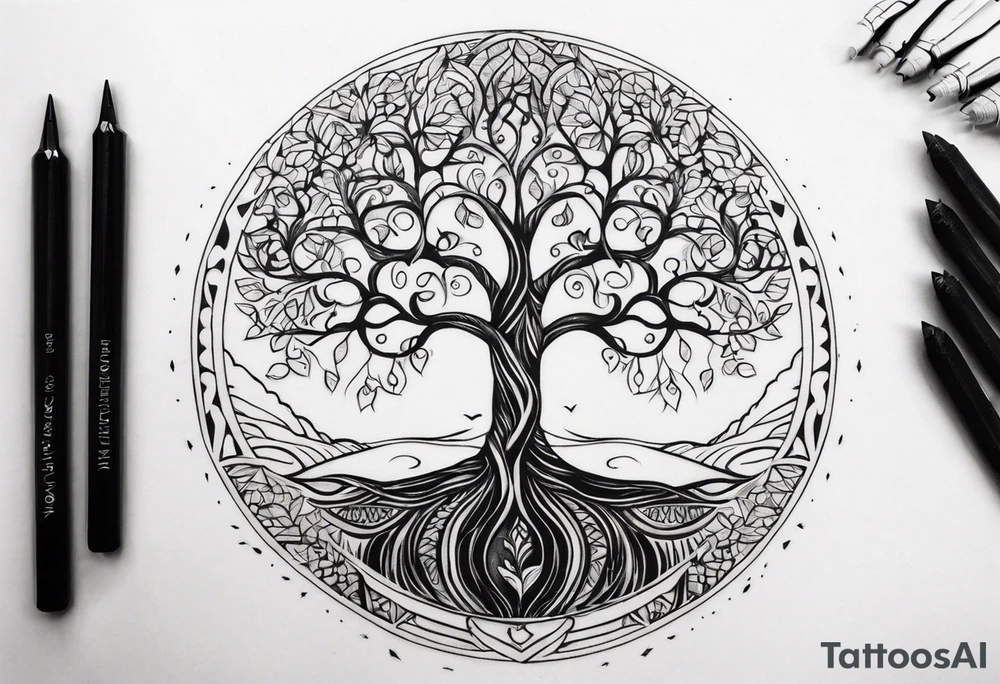 Tree of life with two dates tattoo idea