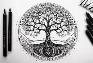 Tree of life with two dates tattoo idea