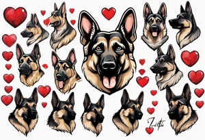 German Shepherd with a heart behind it tattoo idea