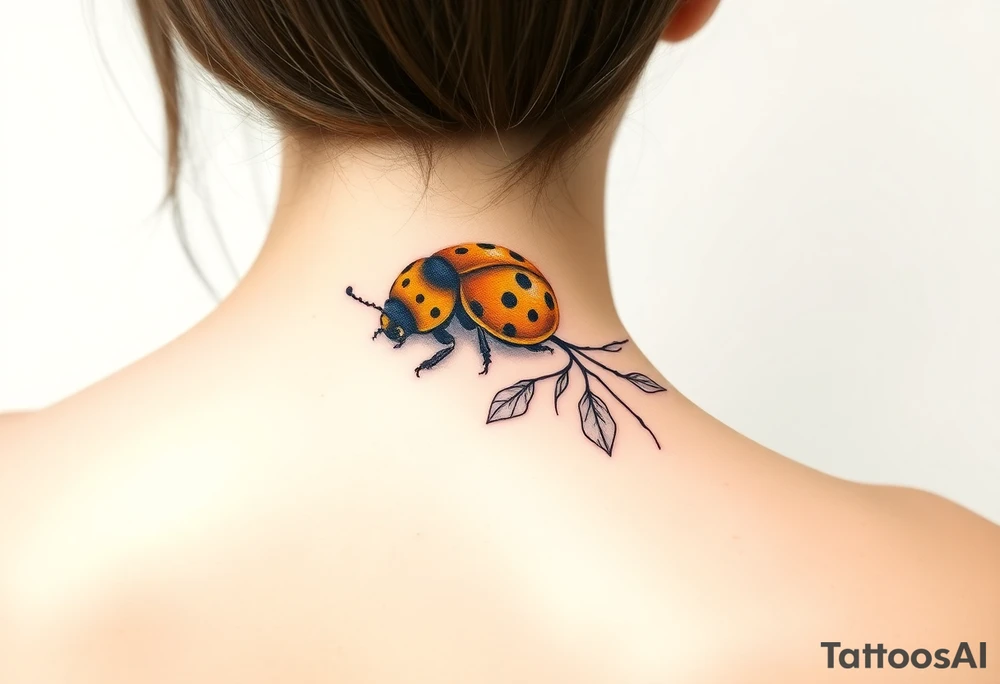 Golden or yellow ladybug on a whispy flower tattoo idea