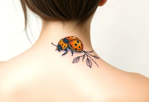 Golden or yellow ladybug on a whispy flower tattoo idea