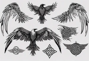 norse style raven wings spread with celtic knotwork tattoo idea