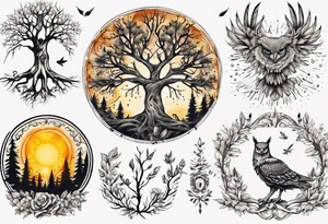 sonne, eule  wald, leben, 
baum, sapere aude tattoo idea