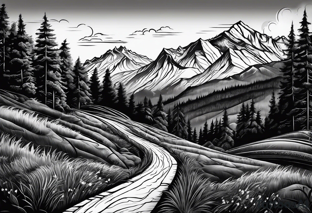 road into mountain tattoo idea