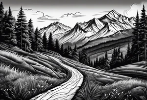 road into mountain tattoo idea