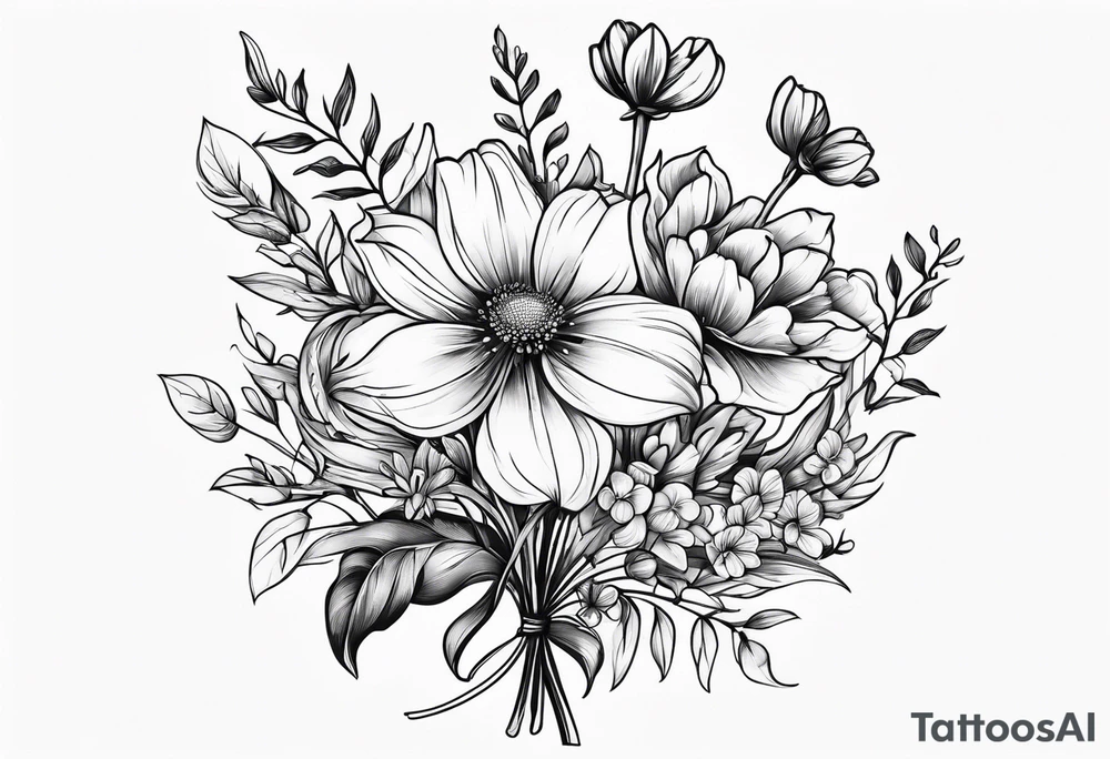 small long stem wildflower bouquet tattoo idea