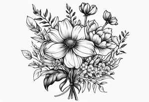 small long stem wildflower bouquet tattoo idea