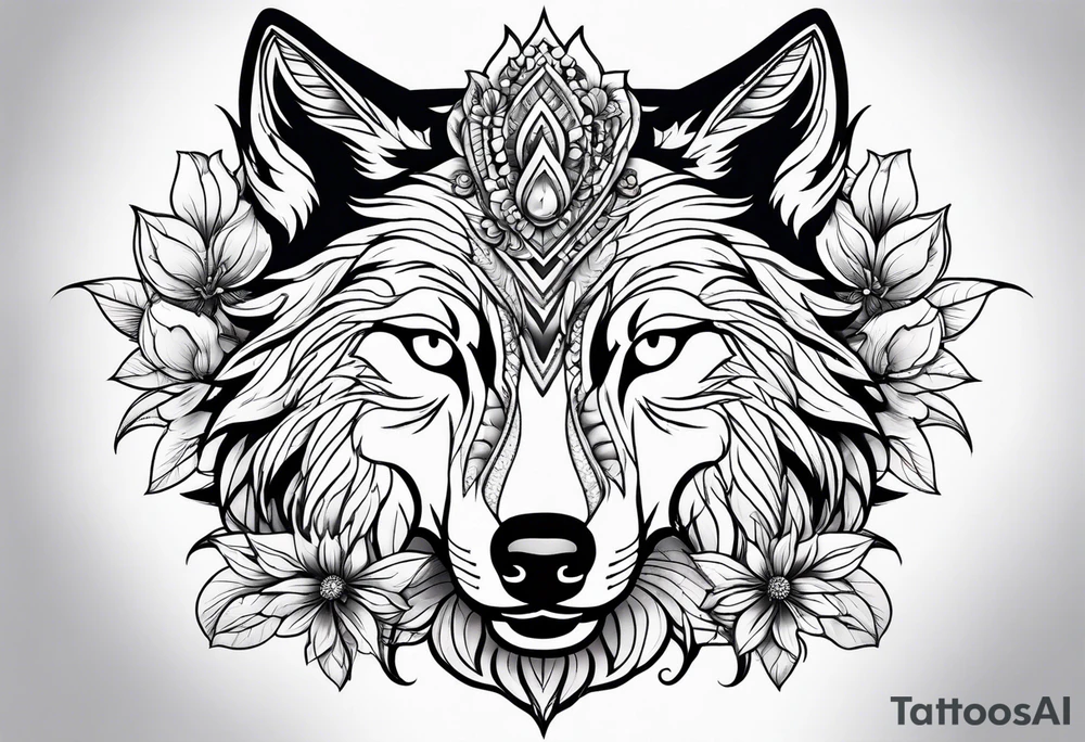 Wolf flowers tattoo idea