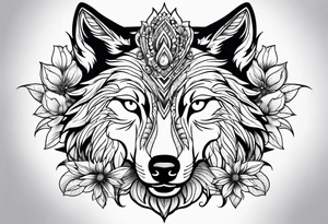 Wolf flowers tattoo idea