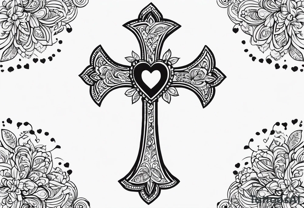 Thin cross, a small heart, the name paisley tattoo idea