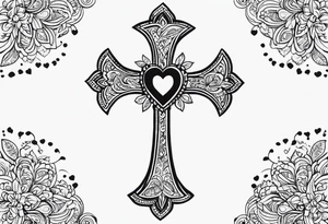 Thin cross, a small heart, the name paisley tattoo idea