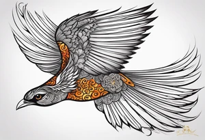 Flying bird on shoulder blade, medium size, with flowing lines tattoo idea