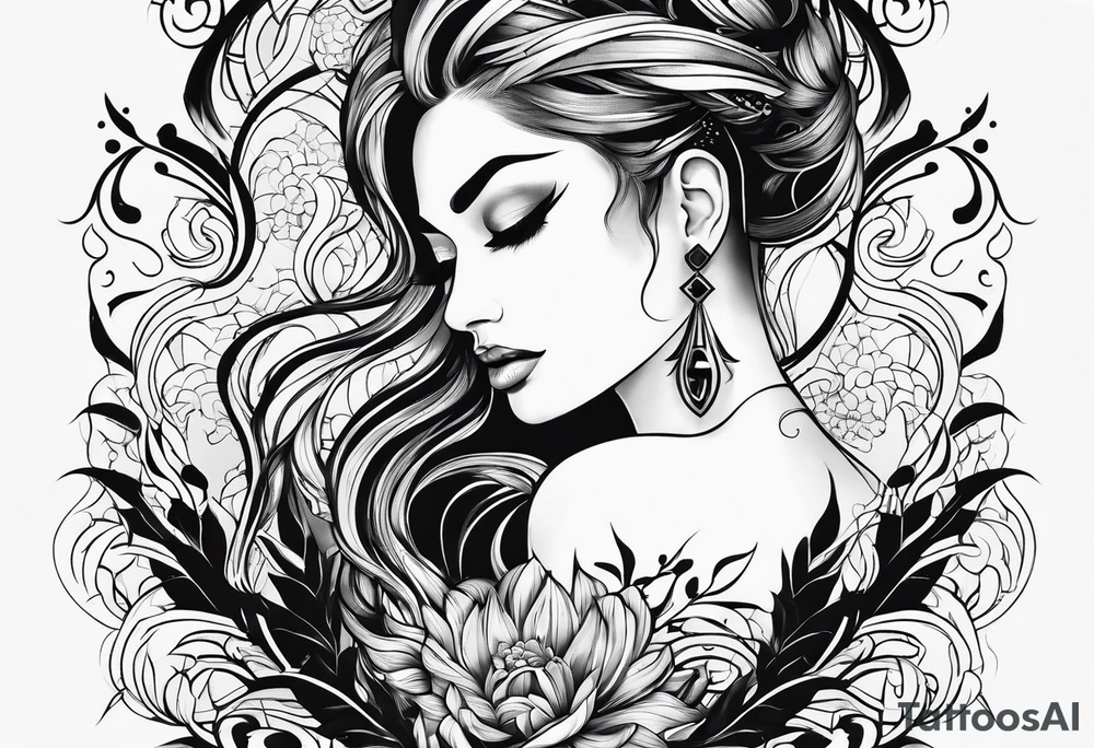 lines back and arm combination tattoo idea