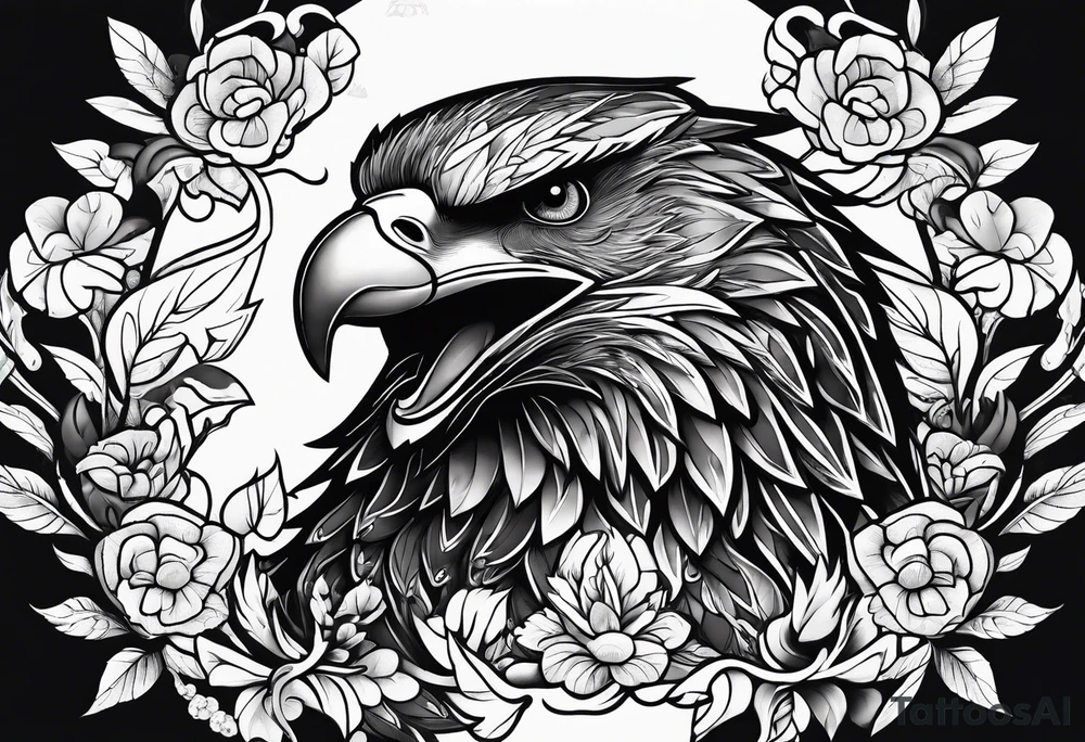 Eagle, Tasmanian devil, black swirl filler, snake, leaves tattoo idea