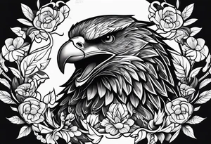Eagle, Tasmanian devil, black swirl filler, snake, leaves tattoo idea