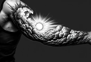 A beaming sun shining thru stormy clouds tattoo idea