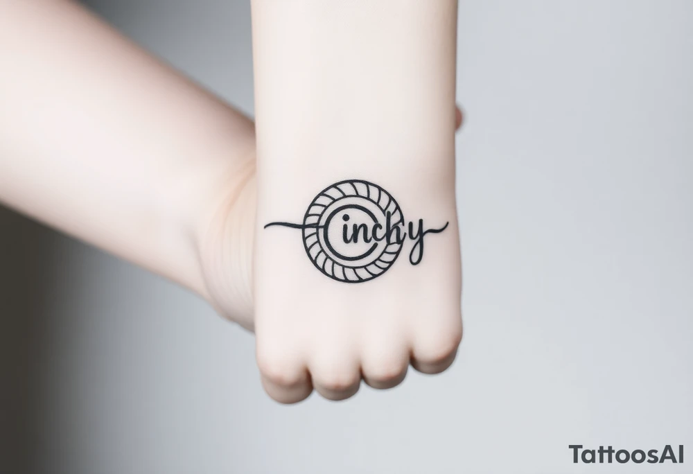 Create a tattoo that writes the Hindi word "Anichya" with A circle or spiral, which represents the cyclical nature of life and death tattoo idea