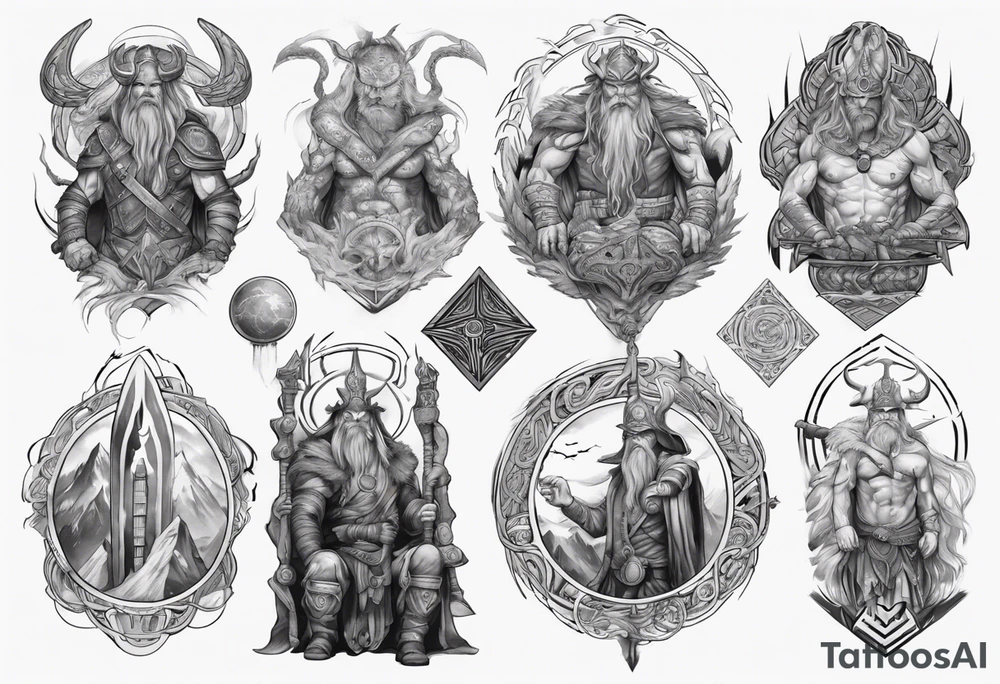 Norse god meili protecting seven wonders of world tattoo idea