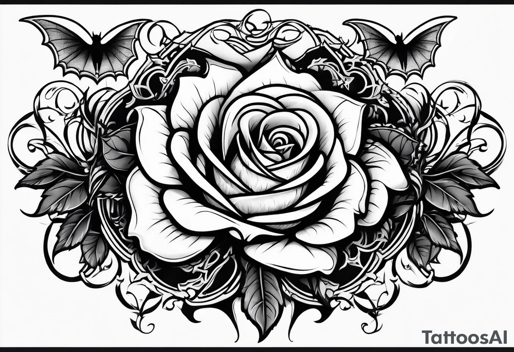 Gothic rose and bats tattoo tattoo idea