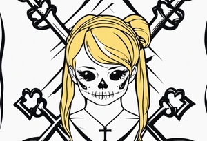 Skull and cross bones with blonde pigtails tattoo idea