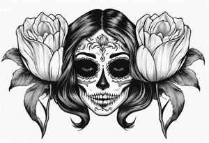 Catrina head with dutch tulip between teeth, from side tattoo idea