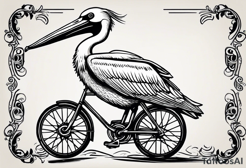 pelican riding a bicycle tattoo idea