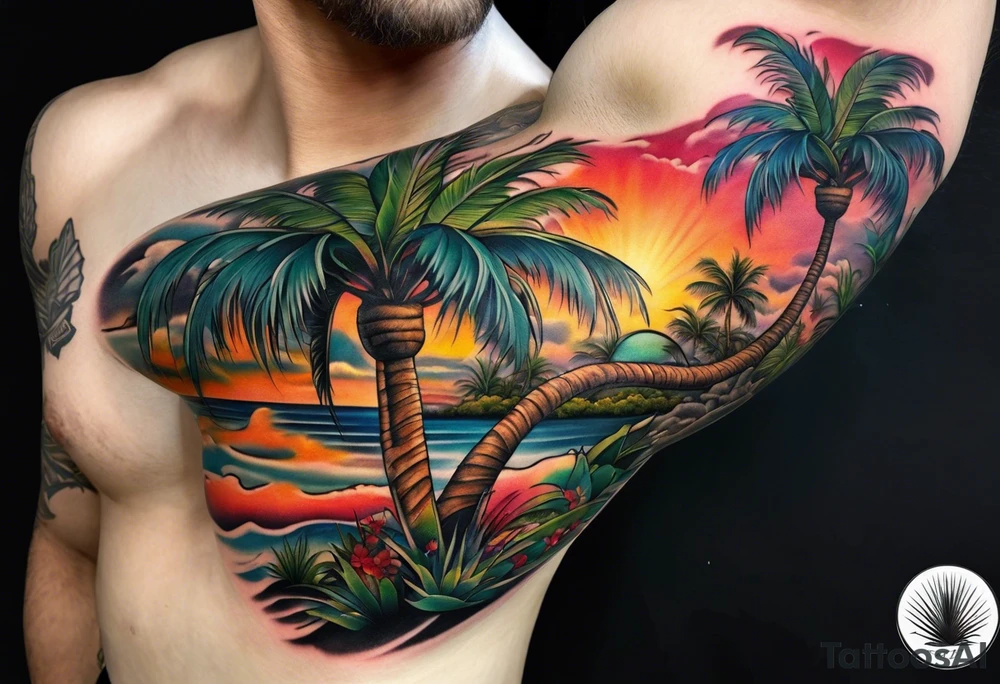 palm tree sleeve tattoo idea