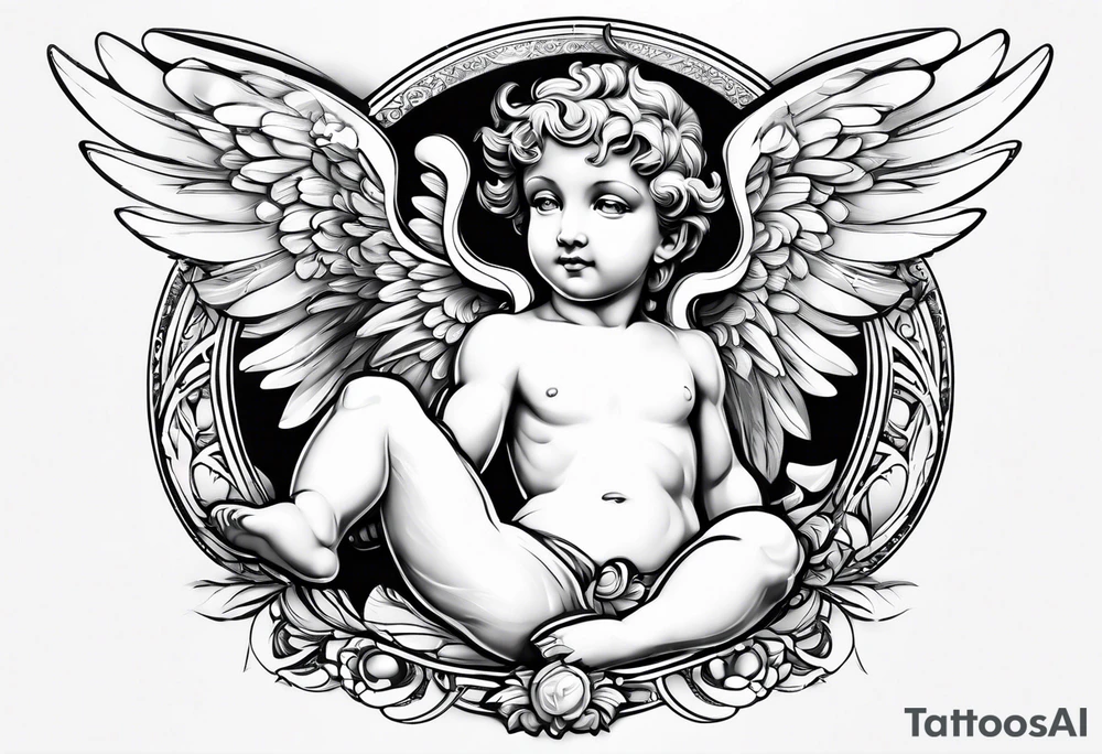 one putti with wings smiling tattoo idea