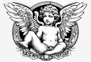 one putti with wings smiling tattoo idea